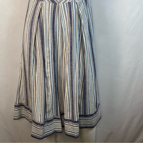 Sandro Ferrone Medium Dress Off The Shoulder Striped Linen Blend Made In Italy - Picture 15 of 15